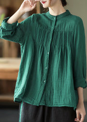 Elegant Green Loose Cute Button Fall Shirt Top