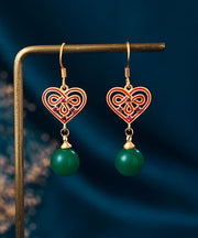Elegant Green Love Gold Plated Drop Earrings