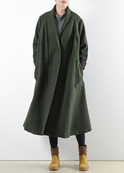 Elegante grüne gekerbte Knopftaschen Woll-Trenchcoats mit langen Ärmeln