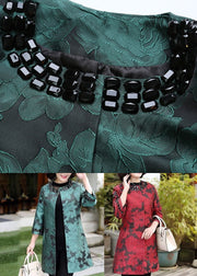 Elegant Green O-Neck Jacquard Spandex Long Coats Bracelet Sleeve