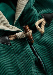 Elegant Green Pockets Hooded Zippered Button Fall Hoodies Outwear Long Sleeve - SooLinen