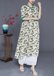 Elegant Green Print Exra Large Hem Linen Dresses Summer