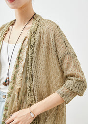 Elegant Green Ruffled Patchwork Hollow Out Lace Cardigans Fall