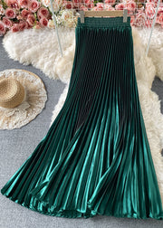 Elegant Green Satin Elastic Waist A Line Skirts Spring