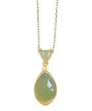 Elegant Green Sterling Silver 18K Gold Inlaid Jade Pendant Necklace