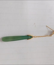 Elegant Green Sterling Silver Green Agate Water Drop Tassel Drop Earrings