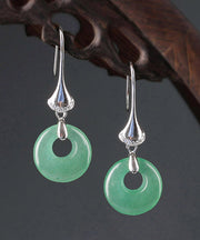 Elegant Green Sterling Silver Jade Drop Earrings