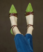 Elegant Green Suede High Heel Sandals Cross Strap