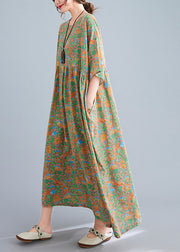 Elegant Green Wrinkled Patchwork Holiday Long Dress Summer