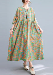 Elegant Green Wrinkled Patchwork Holiday Long Dress Summer