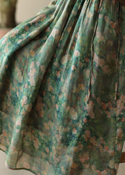 Elegant Green Wrinkled Pockets Patchwork Linen Skirts Summer