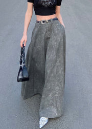 Elegant Grey  Pockets High Waist Patchwork Denim Maxi Skirts Summer