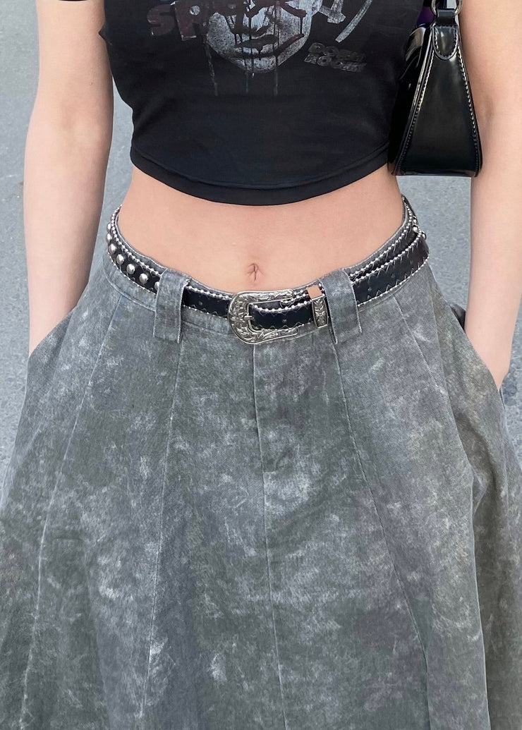 Elegant Grey  Pockets High Waist Patchwork Denim Maxi Skirts Summer