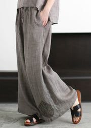 Elegant Grey Embroidered Hollow Out Tulle Patchwork Linen Two Piece Suit Set Sleeveless