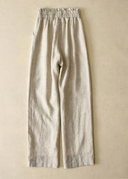 Elegant Grey High Waist Button Linen Straigh Pants Summer