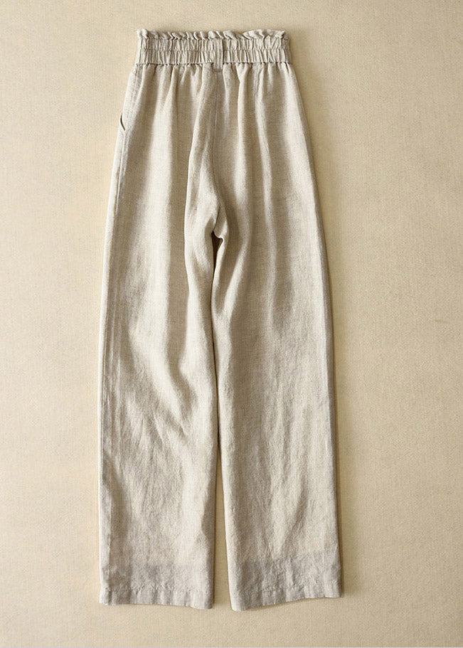 Elegant Grey High Waist Button Linen Straigh Pants Summer