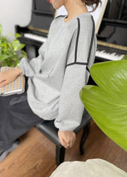 Elegant Grey Loose Embroideried Patchwork Fall Sweatshirt Street Wear - SooLinen