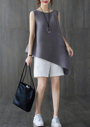 Elegant Grey Sleeveless Chiffon Summer Shirt - SooLinen