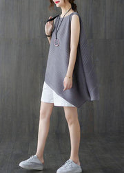Elegant Grey Sleeveless Chiffon Summer Shirt - SooLinen