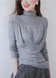 Elegant Grey Stand Collar Ruffled fashion Brief Fall Knitted Top