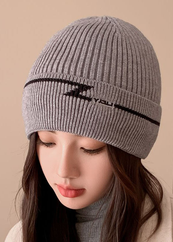 Elegant Grey Thick Knitted Cotton Bonnie Hat