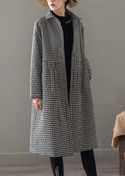 Elegant Iapel Pockets Fine Clothes For Women Black Plaid Tunic Coat - SooLinen