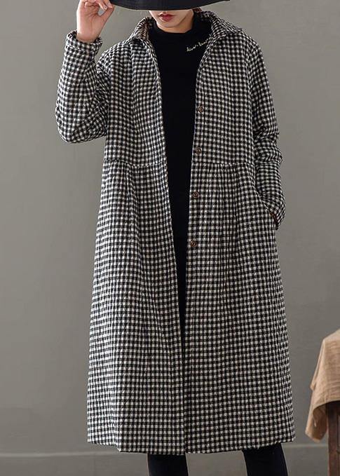 Elegant Iapel Pockets Fine Clothes For Women Black Plaid Tunic Coat - SooLinen