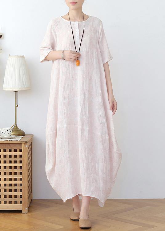 Elegant Iight Pink Floral Linen Summer Dress - SooLinen