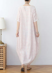 Elegant Iight Pink Floral Linen Summer Dress - SooLinen