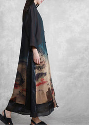 Elegant Mountain Paitings Satin outfit Two Pieces Kaftan Dress - SooLinen