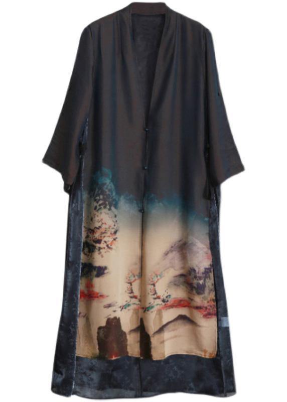 Elegant Mountain Paitings Satin outfit Two Pieces Kaftan Dress - SooLinen