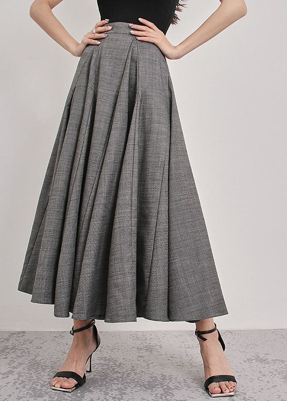 Elegant Italian Grey Patchwork pleated Skirts Spring
