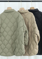 Elegant Khaki PeterPan Collar Pockets Button Winter Duck Down Coat