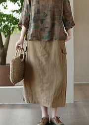 Elegant Khaki Pockets Patchwork Cotton A Line Skirts Summer