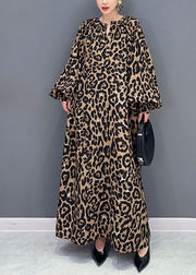 Elegant Leopard Print O-Neck Long Dress Long Sleeve