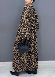Elegant Leopard Print O-Neck Long Dress Long Sleeve
