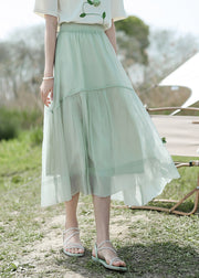 Elegant Light Green Patchwork Elastic Waist Organza A Line Skirts Summer