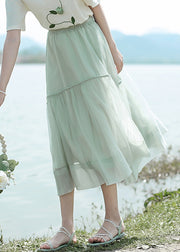 Elegant Light Green Patchwork Elastic Waist Organza A Line Skirts Summer