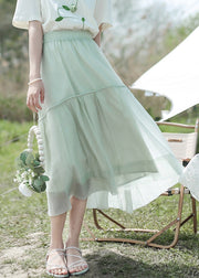 Elegante hellgrüne Patchwork-elastische Taillen-Organza-Röcke in A-Linie Sommer