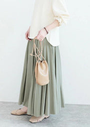 Elegant Light Green Wrinkled Exra Large Hem Cotton Skirt Spring