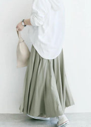 Elegant Light Green Wrinkled Exra Large Hem Cotton Skirt Spring