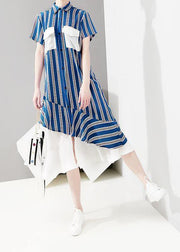 Elegant Metropolitan Museum Chiffon Ruffles Short Sleeve Striped Dress - SooLinen