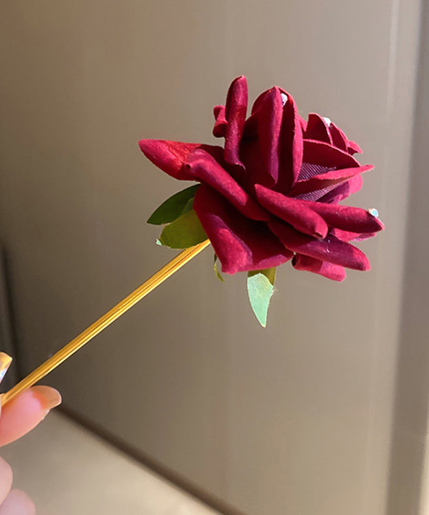 Elegant Mulberry Alloy Zircon Rose Velour Hairpin
