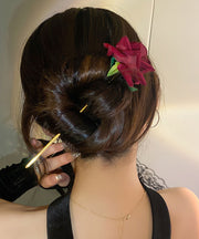 Elegant Mulberry Alloy Zircon Rose Velour Hairpin