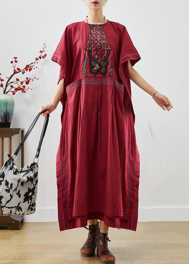 Elegant Mulberry Embroidered Patchwork Cotton Dresses Summer