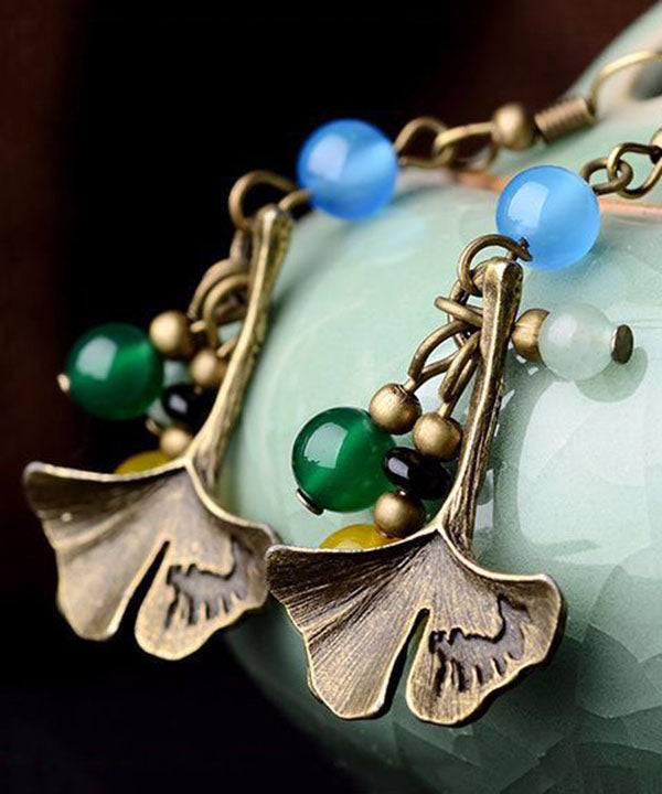 Elegante Multi-Achat-Ginkgo-Blatt-Ohrringe aus Kupfer
