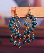 Elegant Multi Colour Peacock Zircon Copper Drop Earrings