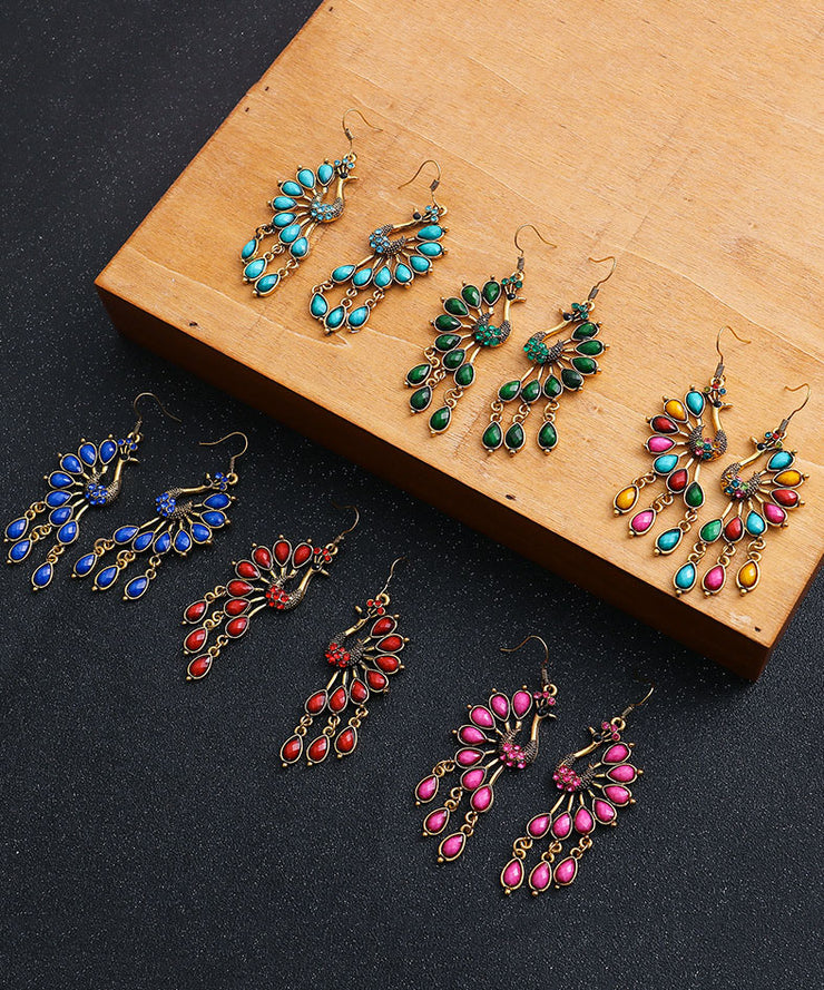 Elegant Multi Colour Peacock Zircon Copper Drop Earrings