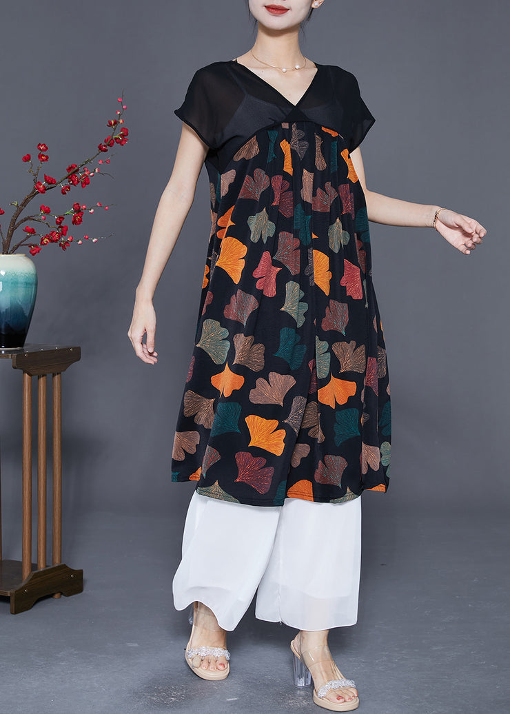 Elegant Multi PetalPrint Chiffon Long Dresses Summer