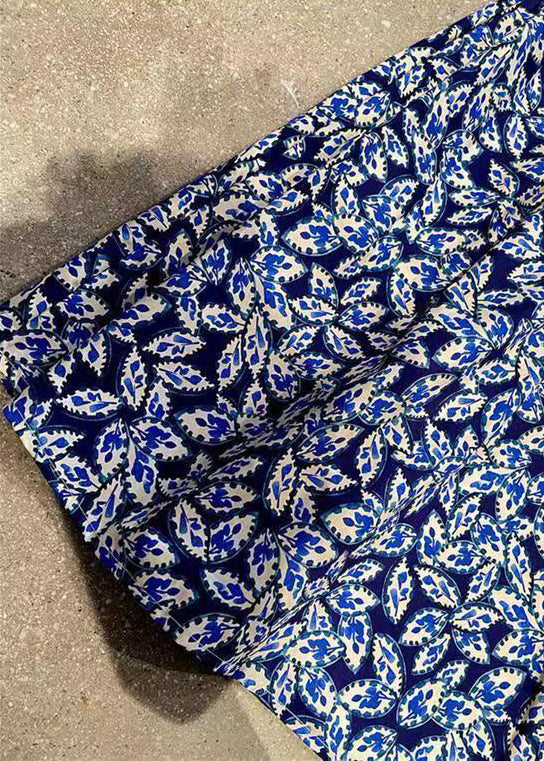 Elegant Navy Print Elastic Waist Patchwork Cotton Maxi Skirts Fall